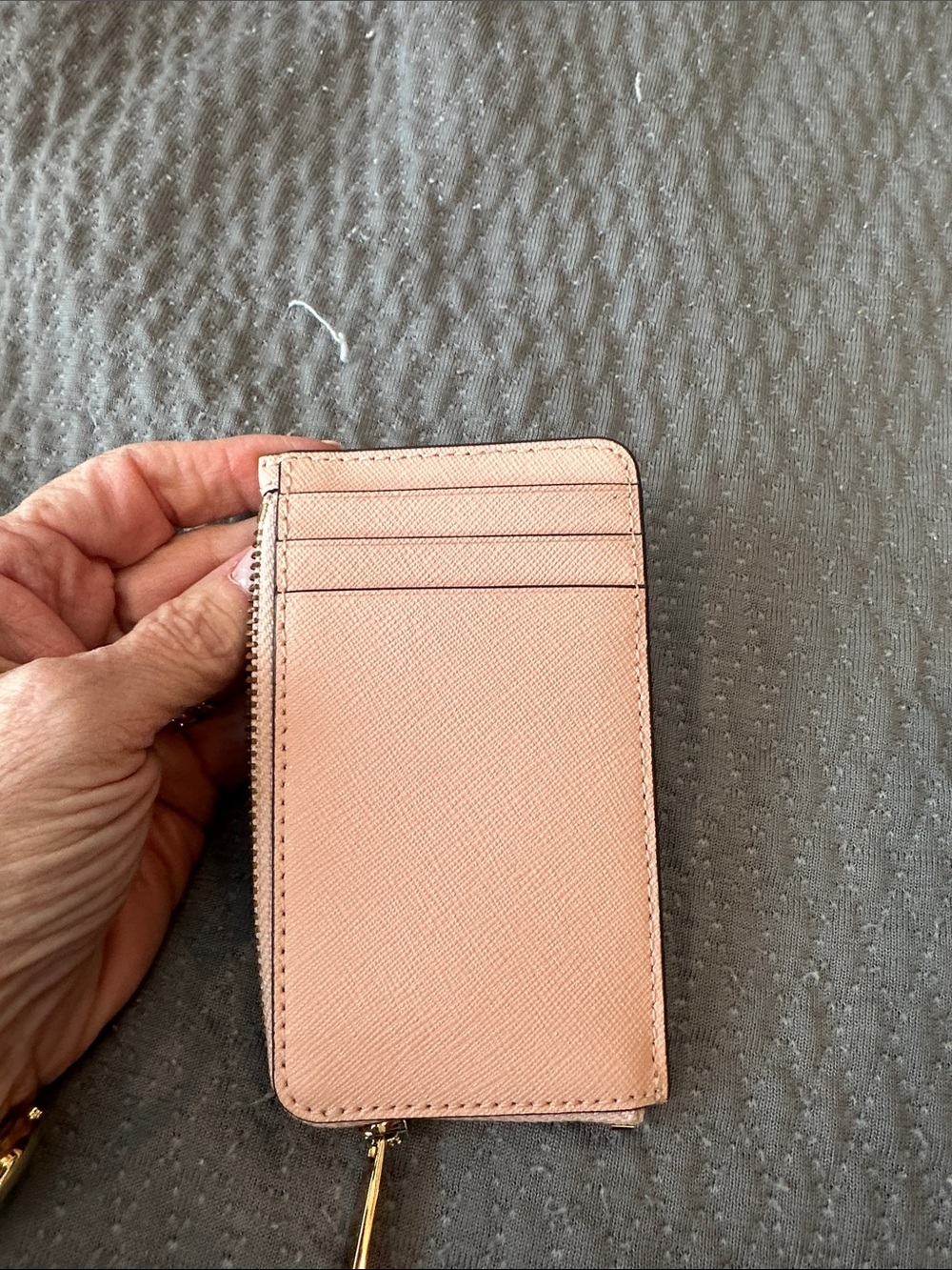 Tory Burch Blush Pink Saffiano Zip Card Wallet with Gold Logo - Picture 3 of 3